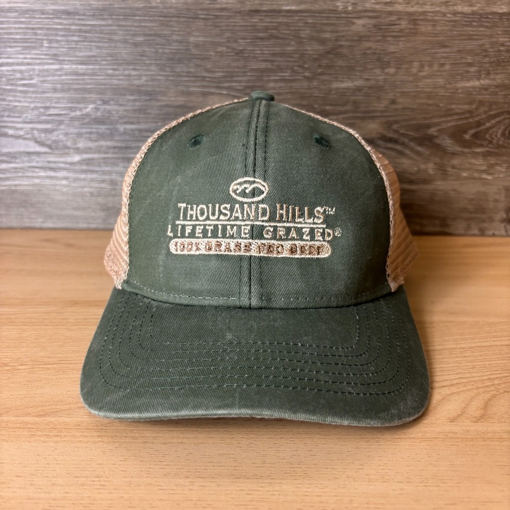 Thousand Hills Hat Cap Strap Back Womens Green Pony Tail Hole